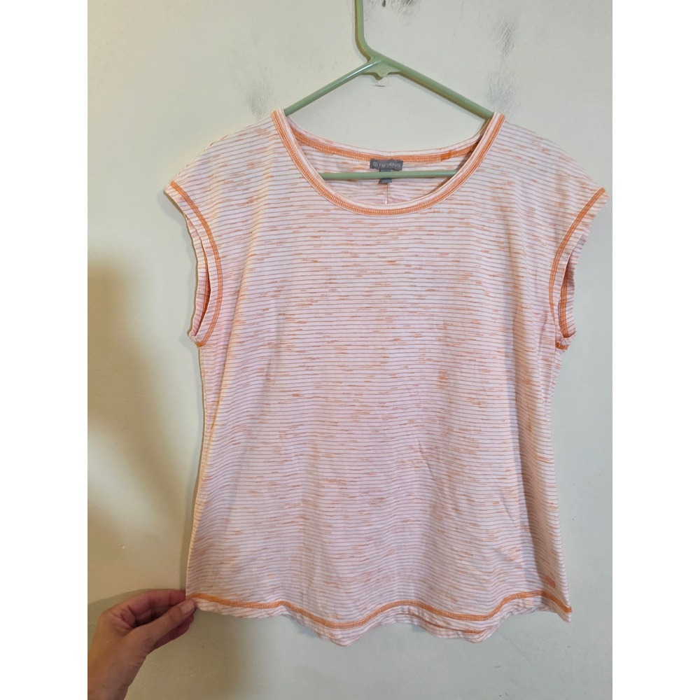 T by Talbots Orange White Striped Keyhole Back Cap Sleeve Top Large